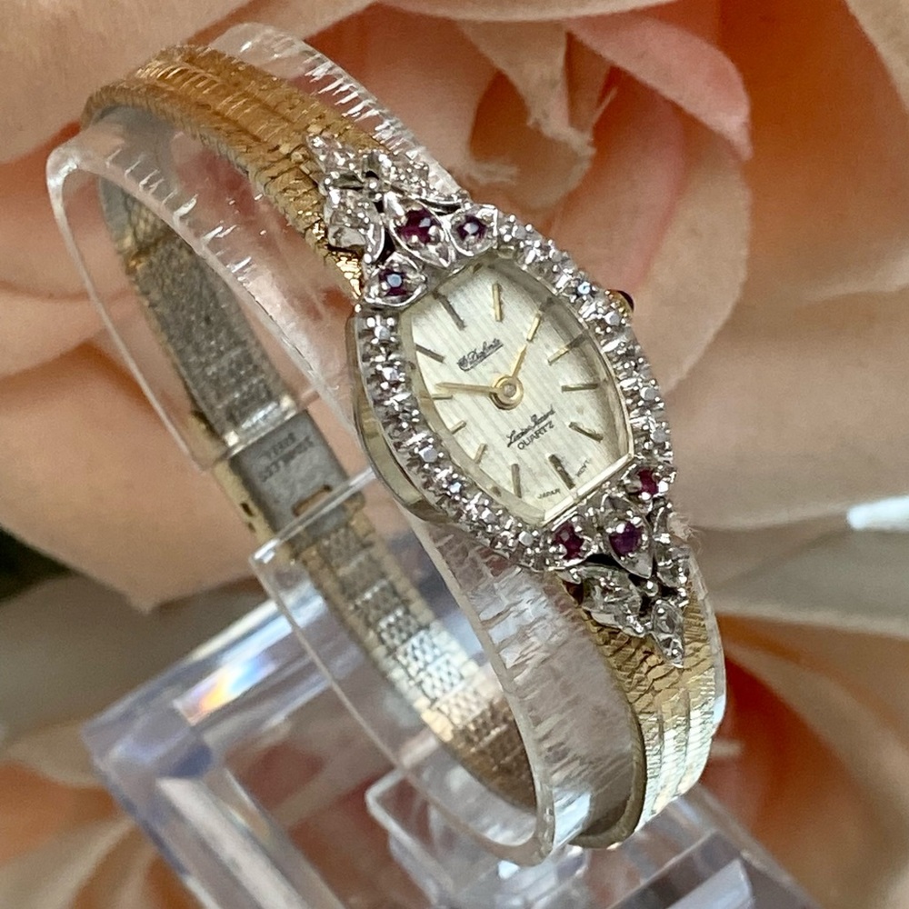 Vintage Lucien Piccard Diamond & Ruby Accented Bezel Dainty Cocktail Watch - Picture 2 of 16